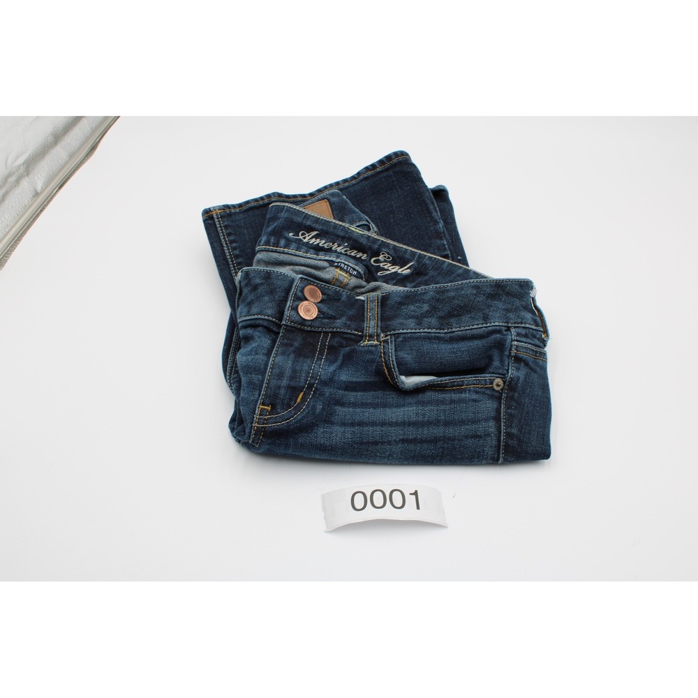 American Eagle Artist Flare Jeans Dark Wash Blue Stretch Denim 4 Short 0001
